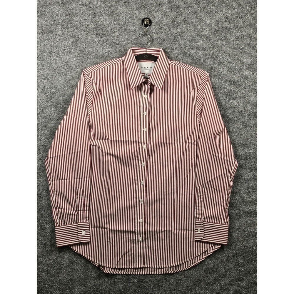 The Shirt Rochelle Behrens The Boyfriend Shirt Size XS Burgundy White Striped